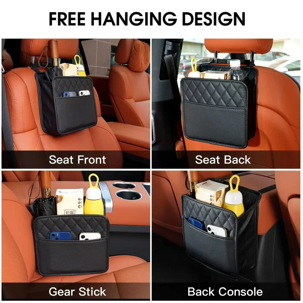 Leather Car Seat Back Storage Bag