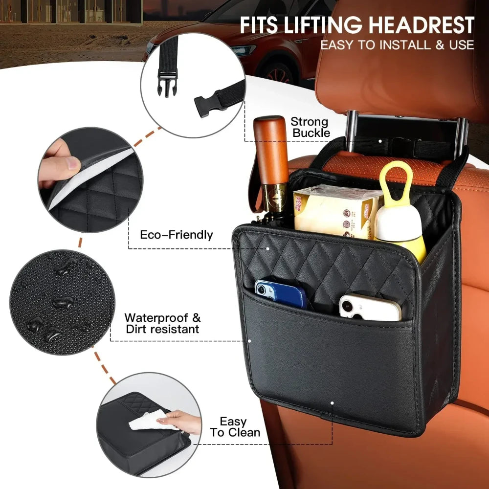 Leather Car Seat Back Storage Bag