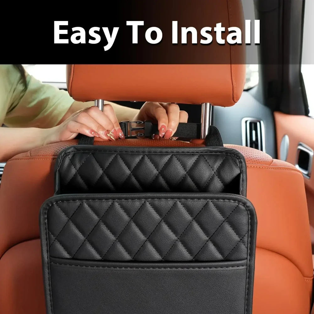 Leather Car Seat Back Storage Bag