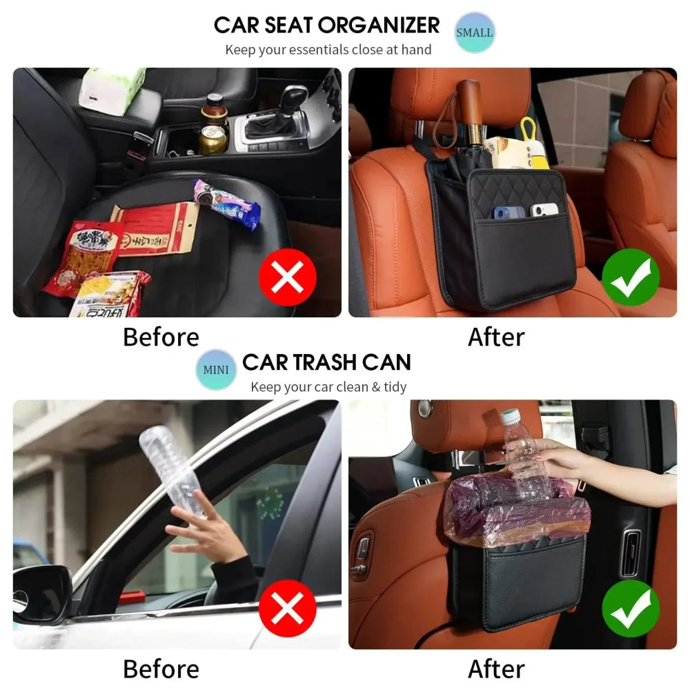 Leather Car Seat Back Storage Bag