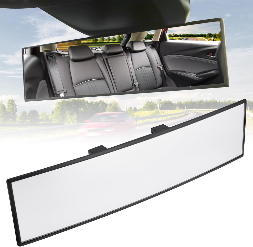 Panoramic Rear View Mirror, 12 Inch Wide Angle Clip on Mirror | Universal Car Interior Accessories, Convex Interior Mirror Reduces Blind Spot, Clear Vision, Fits Car SUV Trucks