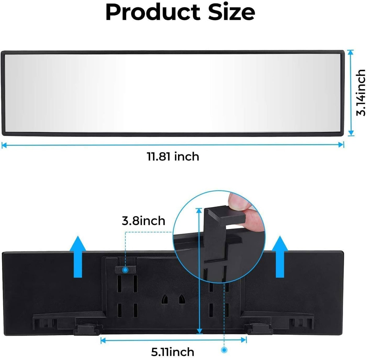 Panoramic Rear View Mirror, 12 Inch Wide Angle Clip on Mirror | Universal Car Interior Accessories, Convex Interior Mirror Reduces Blind Spot, Clear Vision, Fits Car SUV Trucks