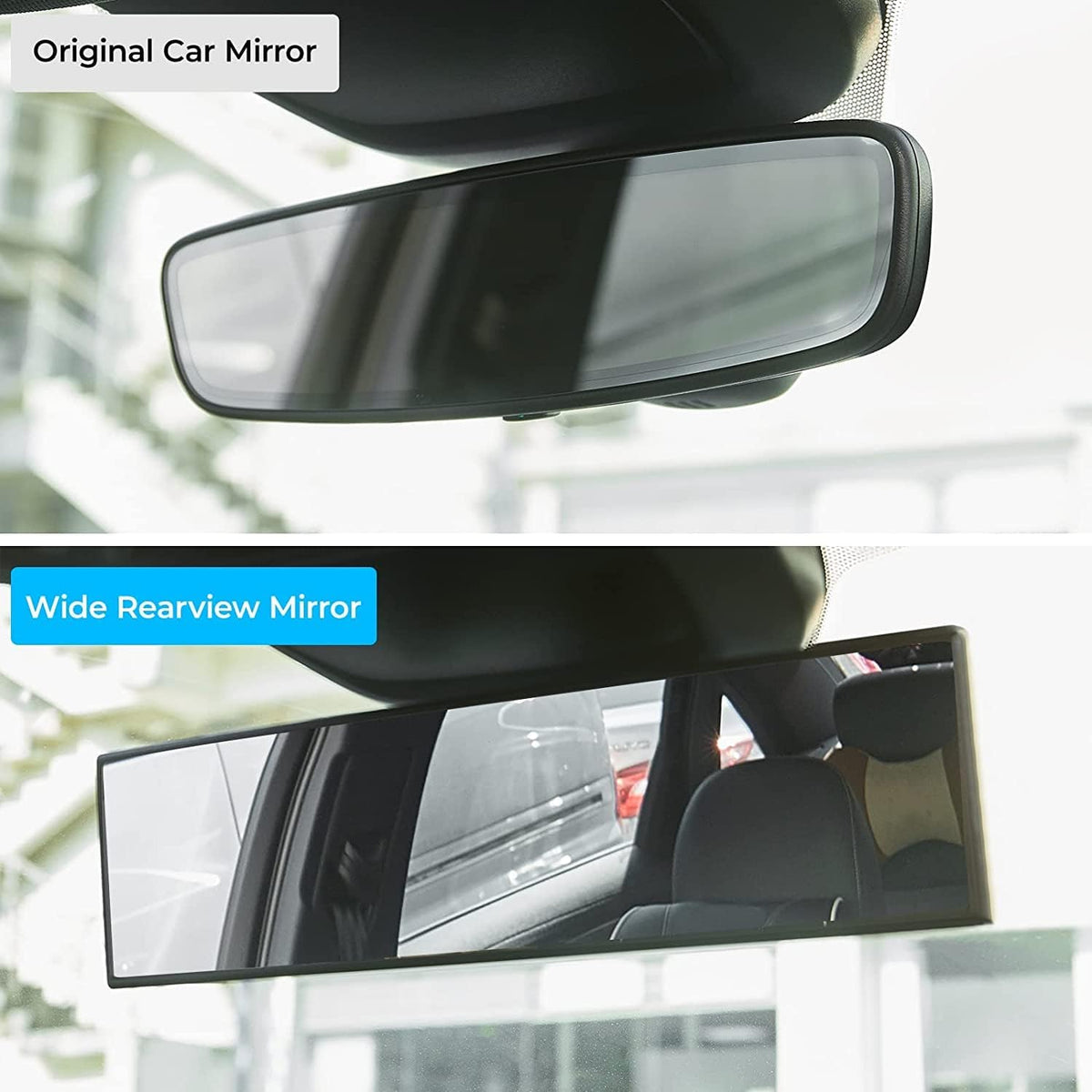Panoramic Rear View Mirror, 12 Inch Wide Angle Clip on Mirror | Universal Car Interior Accessories, Convex Interior Mirror Reduces Blind Spot, Clear Vision, Fits Car SUV Trucks