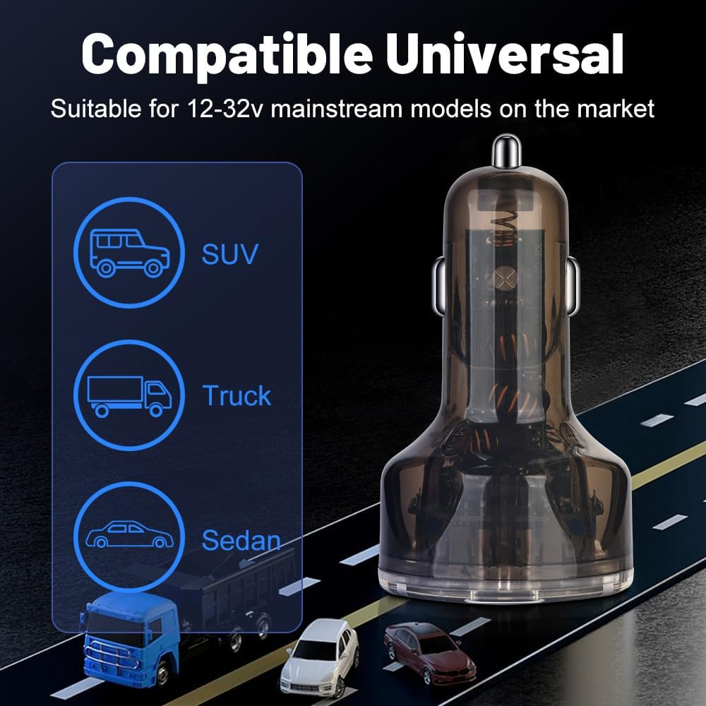 5 Multi Port 65W USB C Car Phone Charger Adapter | Super Fast Charging Car Cigarette Lighter USB Charge with Voltage Display for Iphone/Android/Samsung/Ipad and More